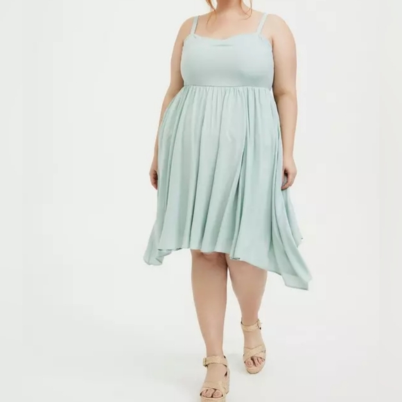 Torrid Mint Blue Challis Sharkbite Skater Dress - Picture 8 of 8